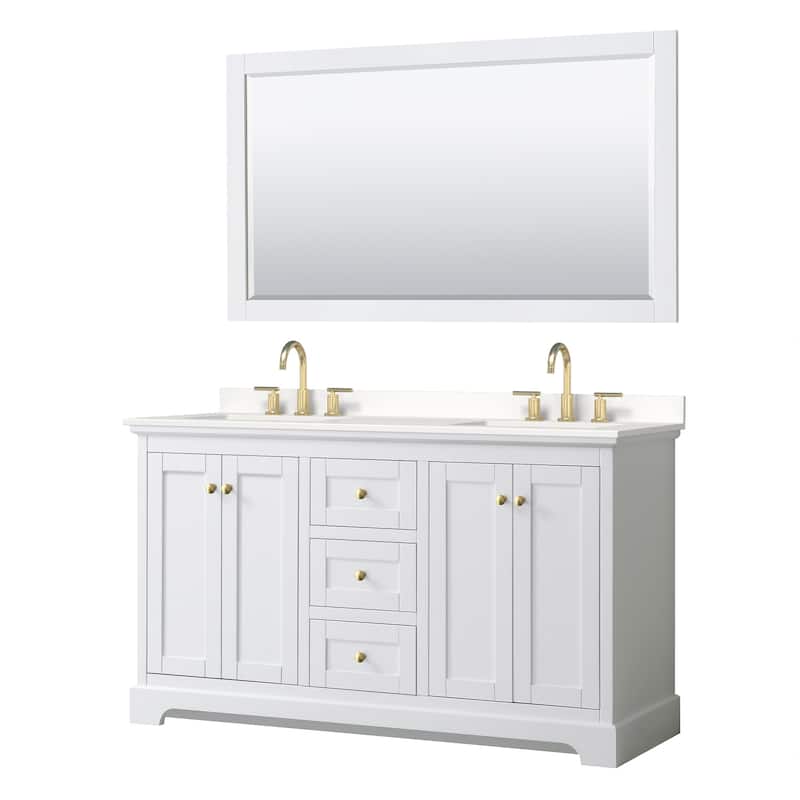 Wyndham Collection WCV232360D-QTZ-US3M58 Avery 60" Free Standing - White / White Quartz Top / Brushed Gold Hardware
