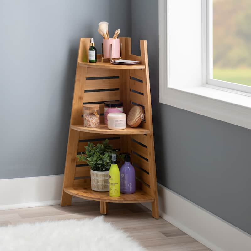 Linon Bracken Bamboo Corner Shelf