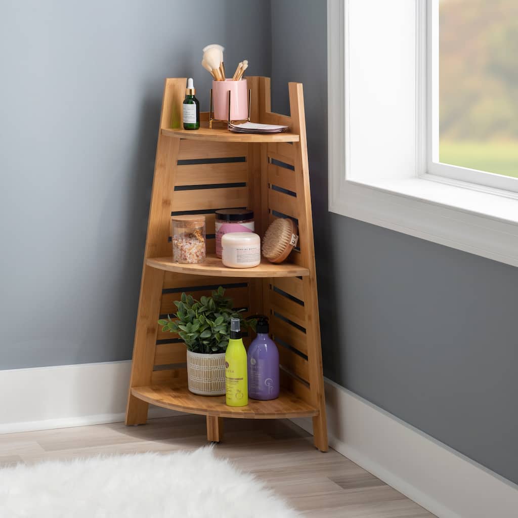Linon Bracken Bamboo Corner Shelf