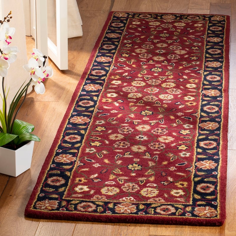 SAFAVIEH Handmade Heritage Tunde Traditional Oriental Wool Rug - 2'3" x 16' Runner - Red/Navy