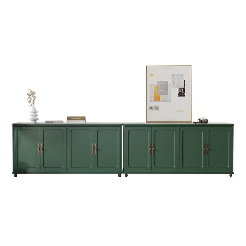 60"W Kitchen Buffet Sideboard Cabinet With Adjustable Shelves, 4 Doors Mid-Century Cupboard Set Of 2