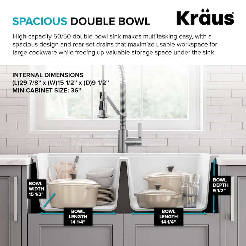 KRAUS Granite 33 inch 2-Bowl Undermount Drop-in Kitchen Sink