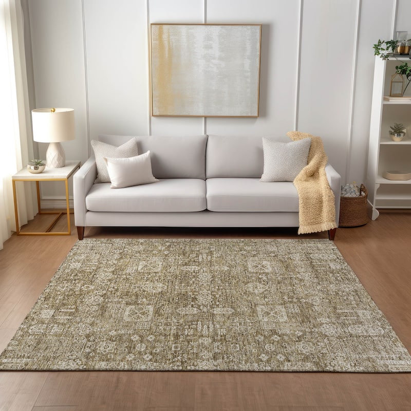 Machine Washable Indoor/ Outdoor Chantille Vintage Traditional Rug - Brown - 10' x 14'