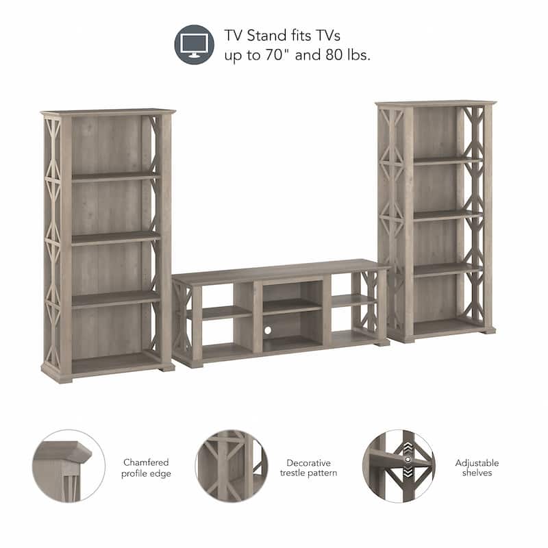 Homestead Farmhouse TV Stand with 4 Shelf Bookcases by Bush Furniture