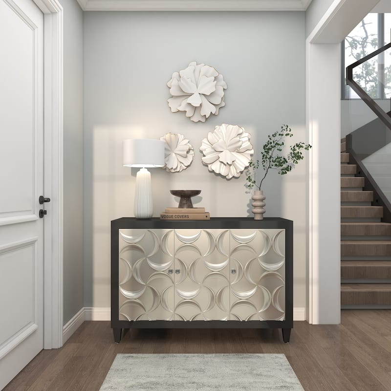 White Metal 3D Floral Home Wall Decor with Gold Edges (Set of 3)