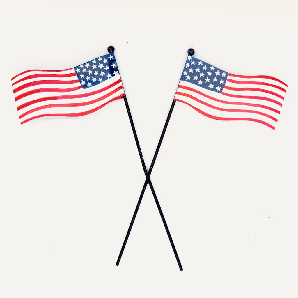 12" Iron Double American Flag Planter or Garden Floral Stake, Set of 3
