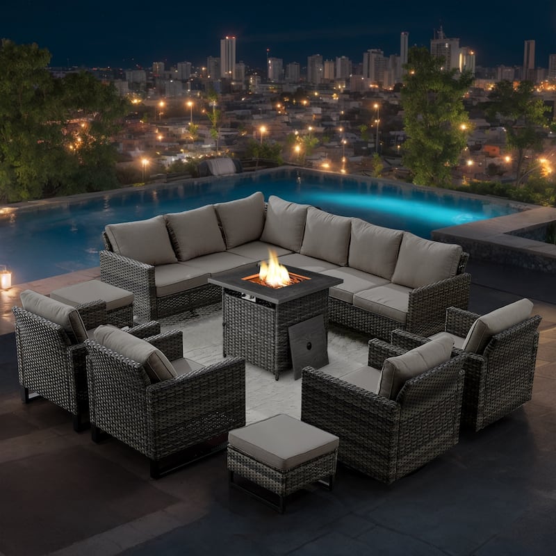 Gymojoy Outdoor Patio Sofa with Swivel Chairs Set - Grey - Grey