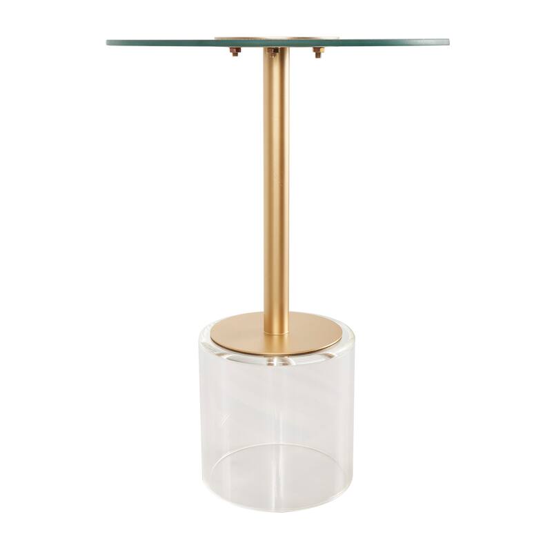 Clear Acrylic Plastic Accent Table with Elevated Base and Gold Stand