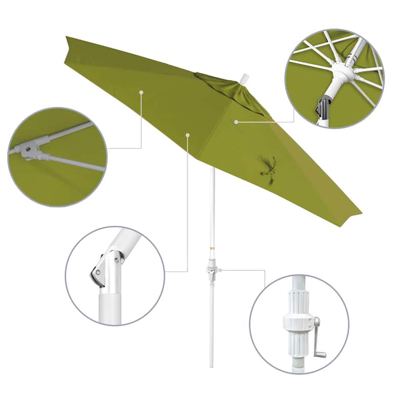 California Umbrella 9' Rd Patio Umbrella White Aluminum Frame Fiberglass Ribs Crank Lift Collar Tilt, Pacifica Pacific Blue