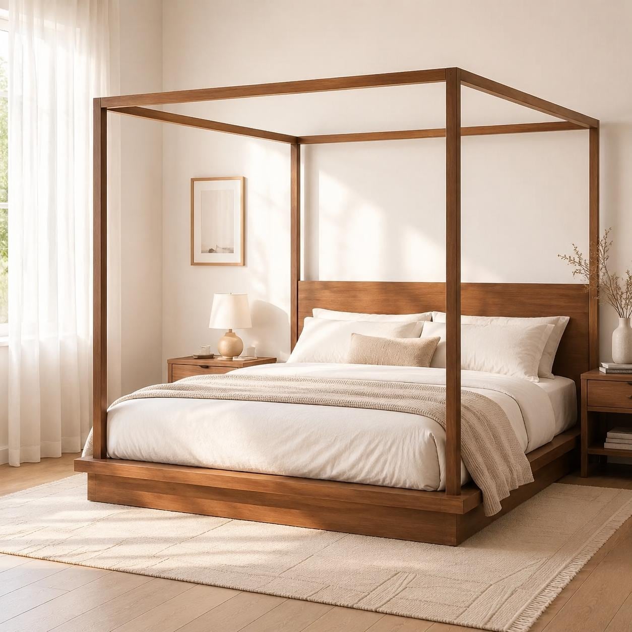 Wooden Canopy Platform Bed with Solid Wood Headboard by Harper&Bright Designs
