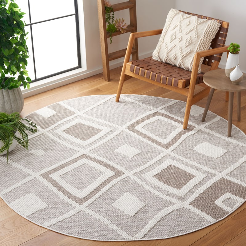 SAFAVIEH Lotus Ginger Moroccan Rug - 6'7" Round - Beige/Ivory