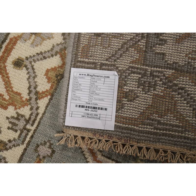 Floral Oushak Oriental Runner Rug Hand-Knotted Wool Carpet - 2'8"x 9'11"