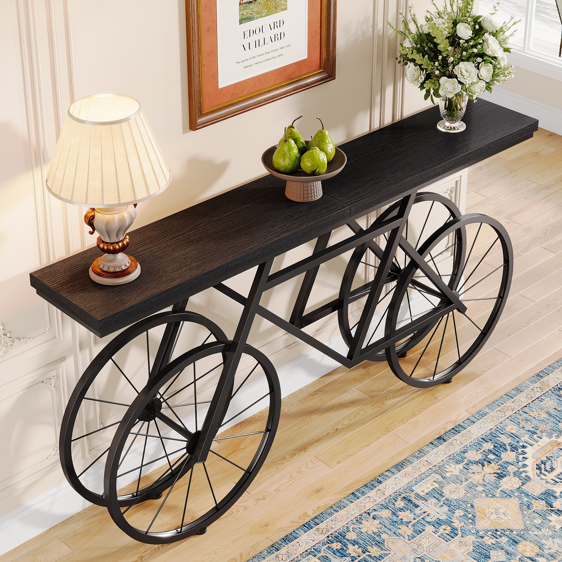 70.9 inch Extra Long Console Table with Bicycle Base, Narrow Sofa