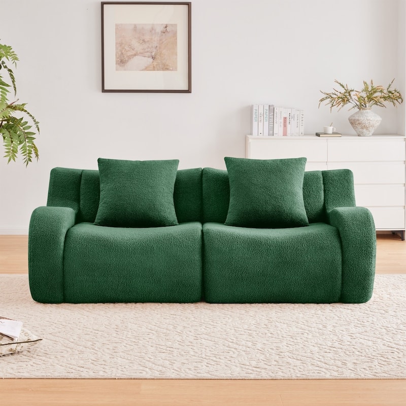 High-Quality Teddy Fabric Boneless Sofa Couches, No Assembly Required - Green - 2Seater