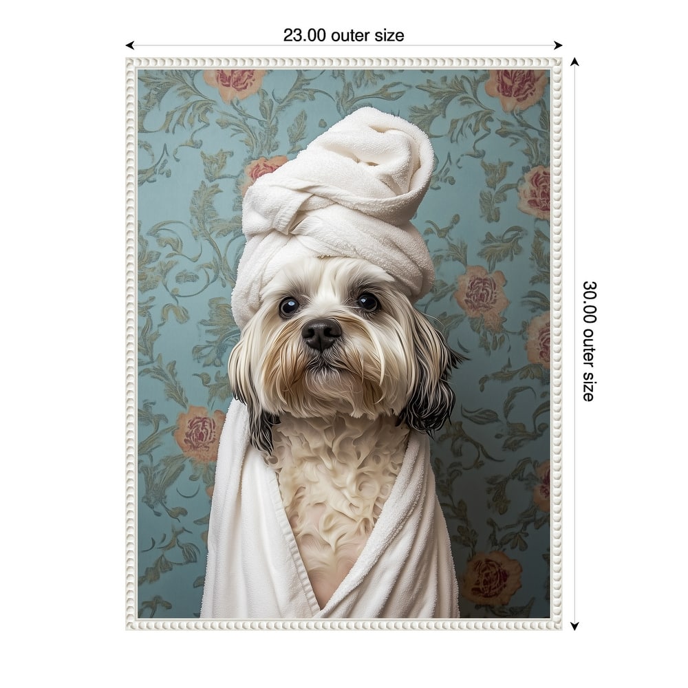 Spa Day Pooch by Mowzu Framed Canvas Wall Art