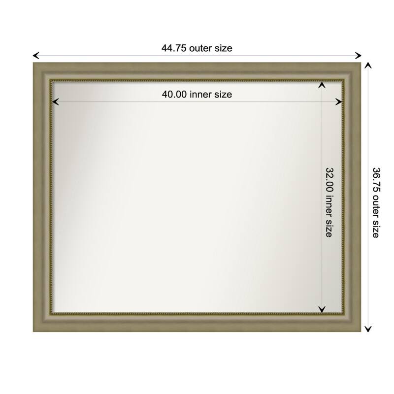 Vegas Silver Framed Non-Beveled Custom Wall Mirror, Bathroom Vanity Mirror - Outer Size: 44.75 x 36.75