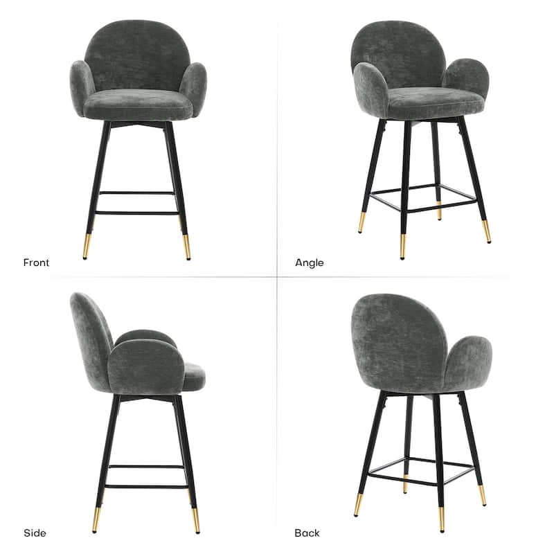 Upholstered Swivel Counter Stools with Arms Set of 2 - 38.6"H * 22.83"W * 22.83"D