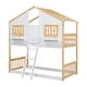 preview thumbnail 9 of 10, Artsy Twin over Twin Wood House Roof Bunk Bed with Roof, Window Box, Door, Safety Guardrails and Ladder, Natural+White