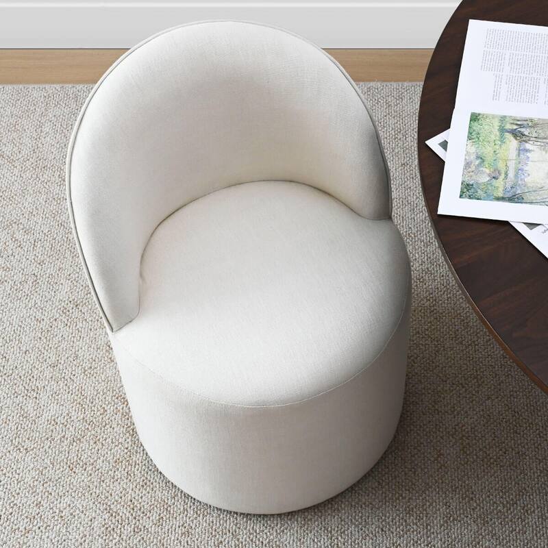 Linen Rolling Upholstered Dining Chair with Wheels (Set of 2)