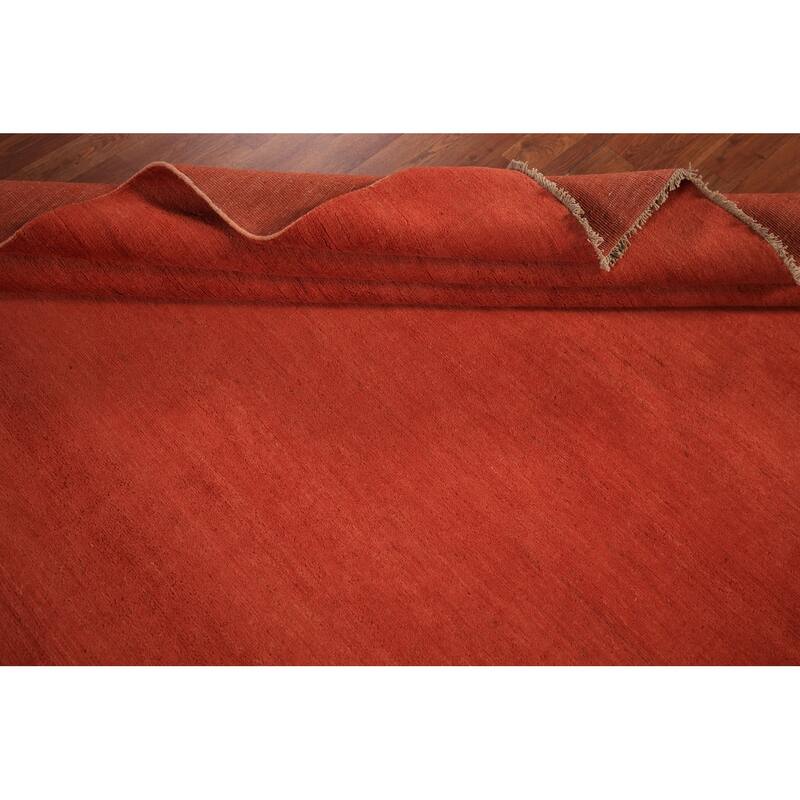 Modern Gabbeh Area Rug Hand-Knotted Orange Wool Carpet - 6'7" x 9'6"