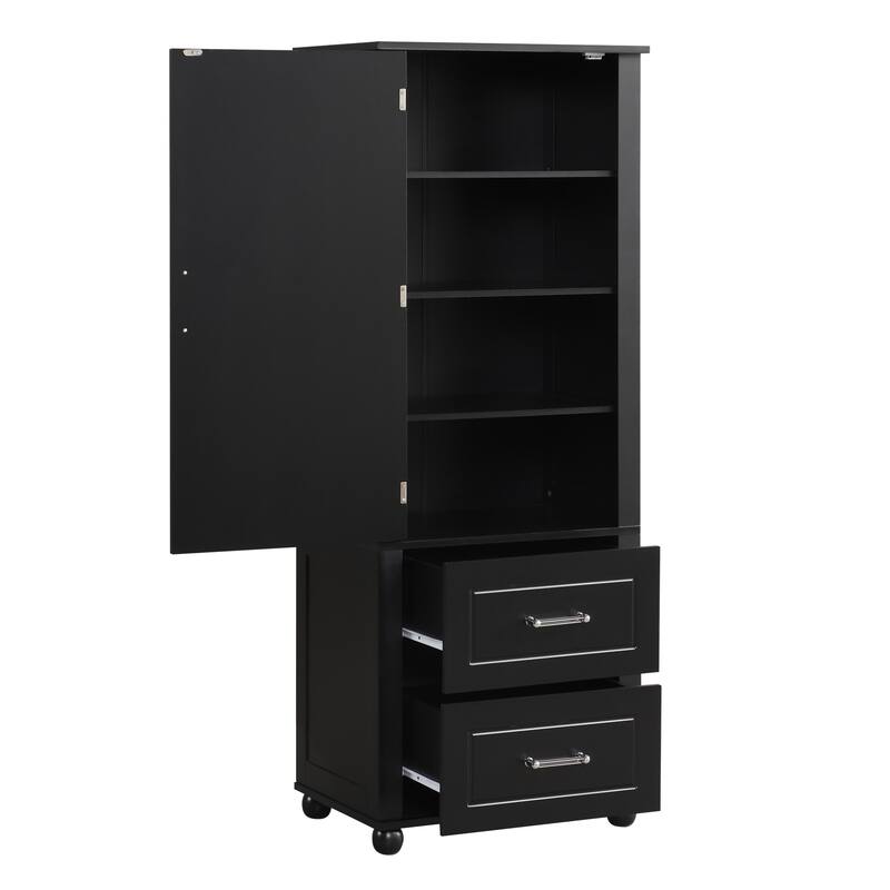 Freestanding Tall Bathroom Cabinet with 2 Spacious Drawers, Storage Cabinet, Sleek Acrylic Handles and Adjustable Shelves