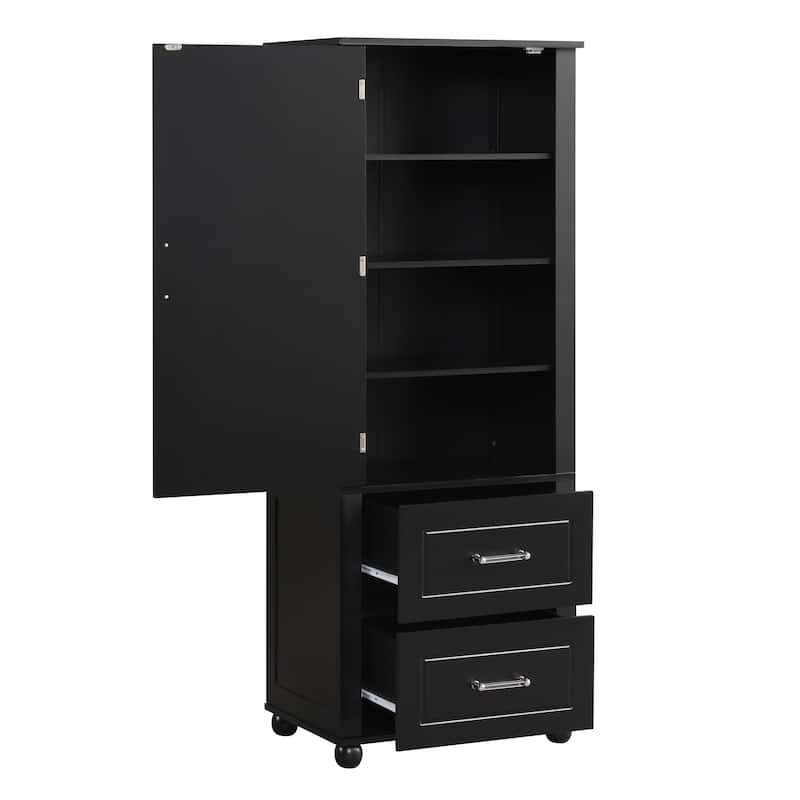 Roomfitters Tall Bathroom Cabinet with 2 Drawers and Adjustable Shelf Freestanding Painted MDF Structure