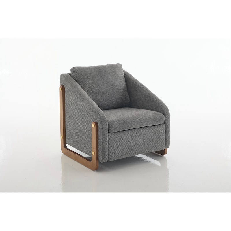 Modern Upholstered Armchair with Wooden Side Frame , Accent Leisure Chair with Cushioned Seat and Backrest