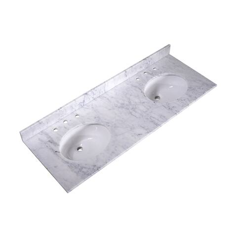 60" Natural Stone Carrara Marble Lavatory Double Sink Countertop