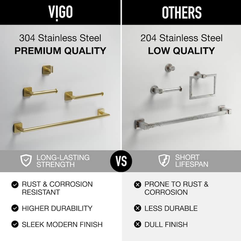 VIGO Satro 4-Piece Bathroom Hardware Accessory Set with 24 in. Towel Bar, Toilet Paper Holder, Hand Towel Holder, Hook