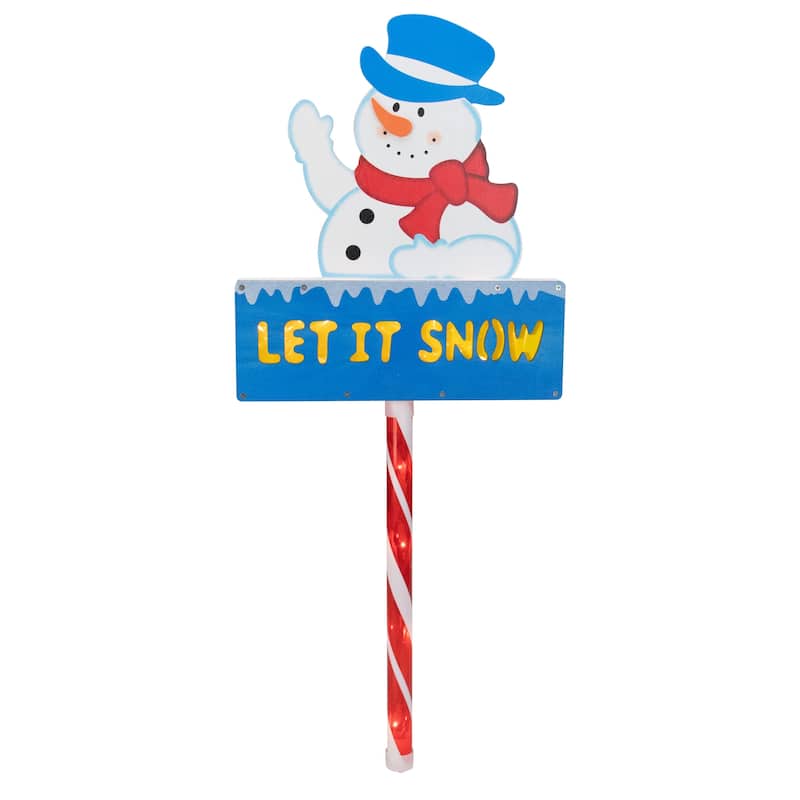 28.5" Pre-Lit Snowman 'LET IT SNOW' Christmas Lawn Stake - Clear Light