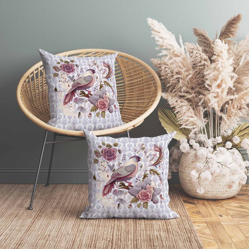 Songbird Rose Radiance Indoor/Outdoor Reversible Throw Pillow Grey and Pink