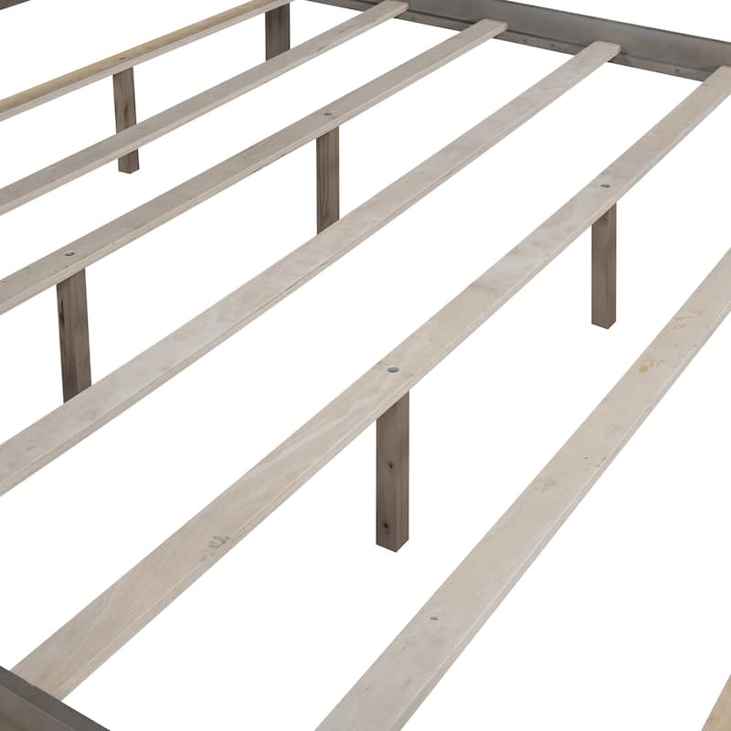Four Poster Canopy Bed with Built-in Headboard and Support Legs King Size Bed Frame with Wooden Slat Support for Bedroom