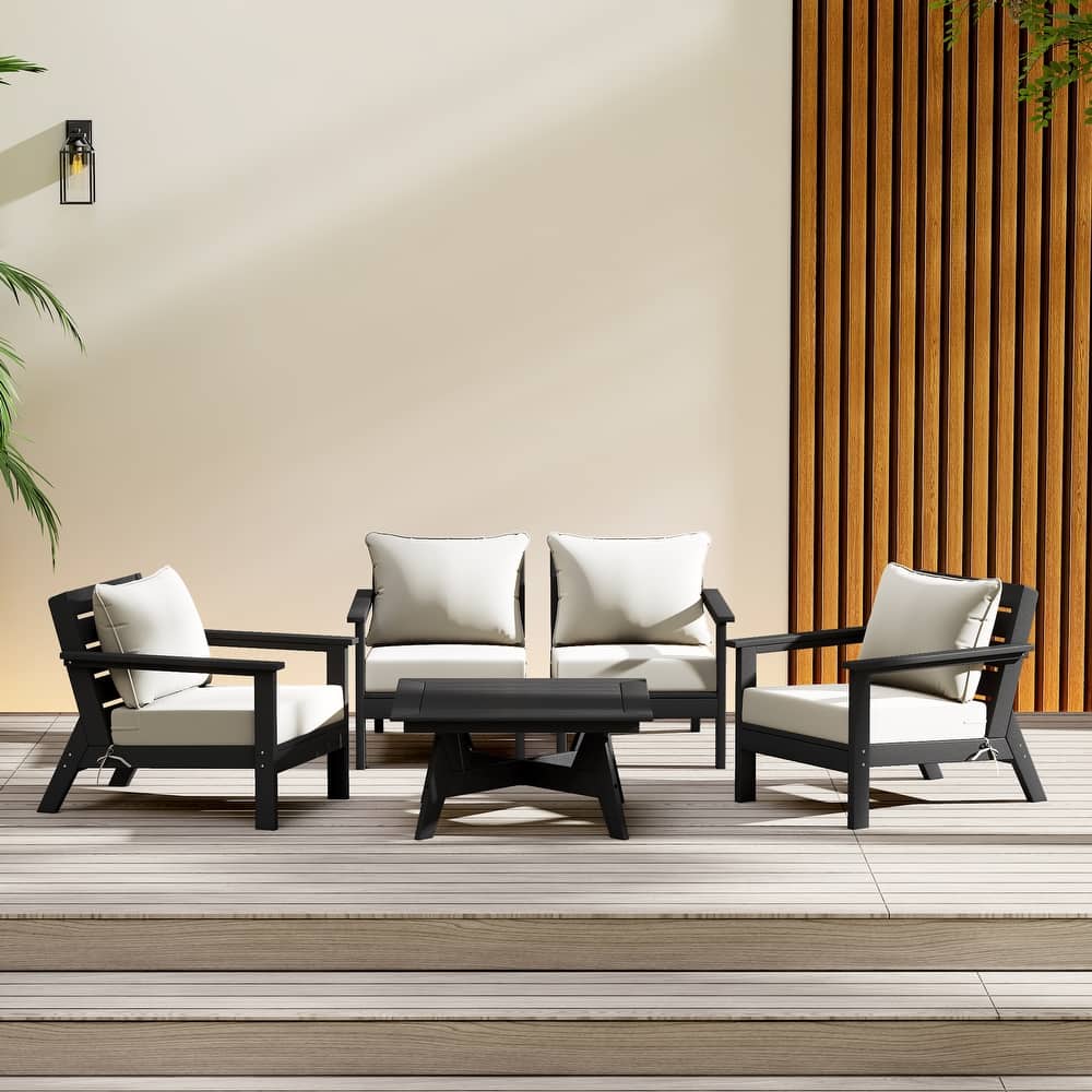 Birchwood All Weather HDPE Outdoor Patio Black Deep Seating Conversation Set (5-Piece Set)
