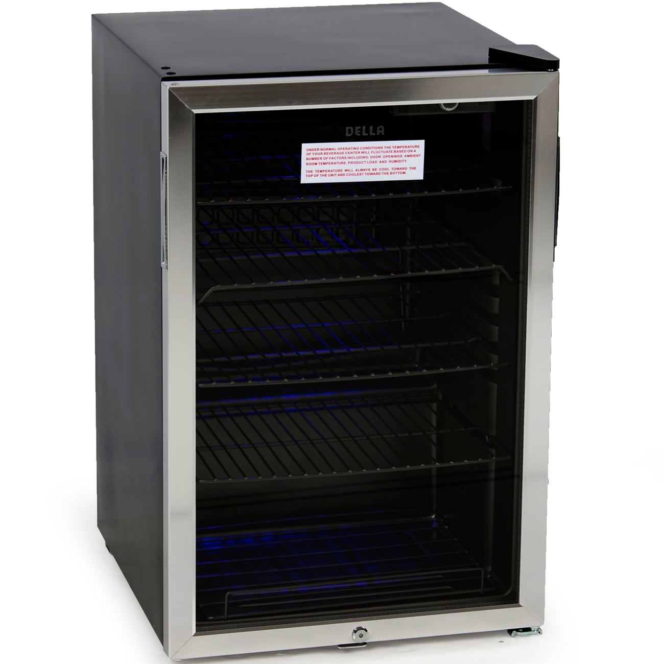 Della Beverage Center Mini Refrigerator Cooler w Lock Black Stainless Steel