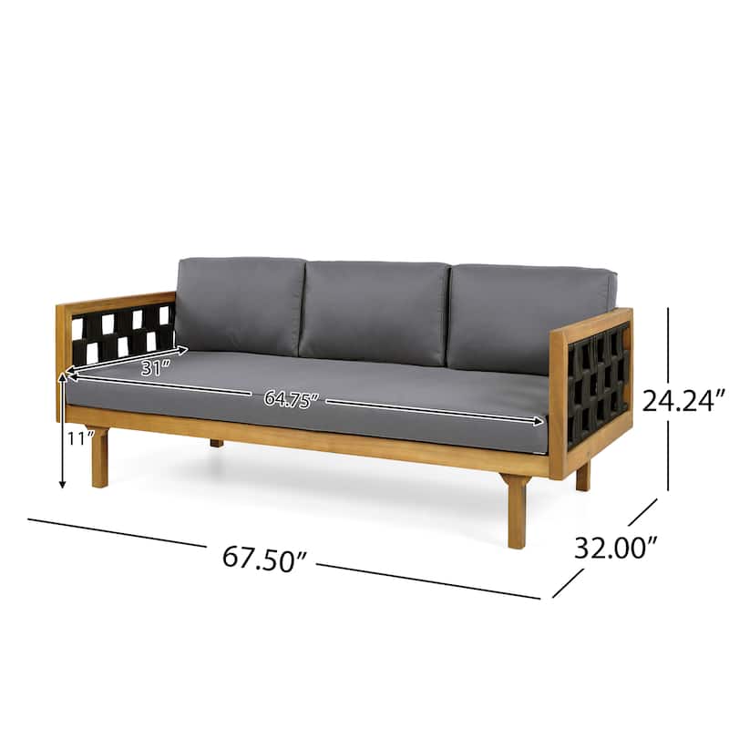 Christopher Knight Home - Modern Outdoor Patio Acacia Wood 3-Seater Daybed Sofa with Cushions, Rope Square Armrest & Teak Finish