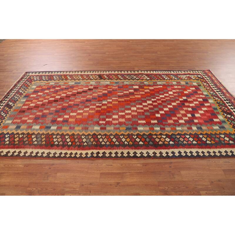 Kilim Qashqai Persian Vintage Rug Hand-Woven Living Room Wool Carpet - 5'4"x 9'10"