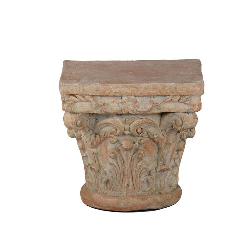 10" Beige and Brown Distressed Finish Pedestal