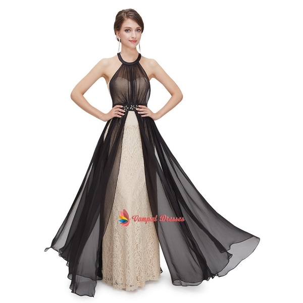 champagne dress with black lace overlay