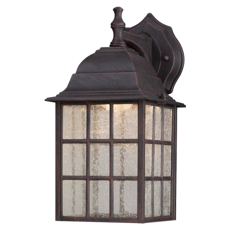 Westinghouse Dimmable One-Light LED Outdoor Wall Lantern, Weathered Patina Finish with Seeded Glass Panels