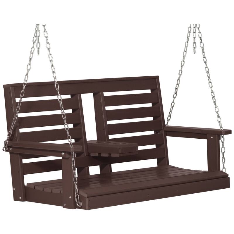 Nashville Poly 54 Inch Porch Swing with Folding Cup Holder - Dark Brown