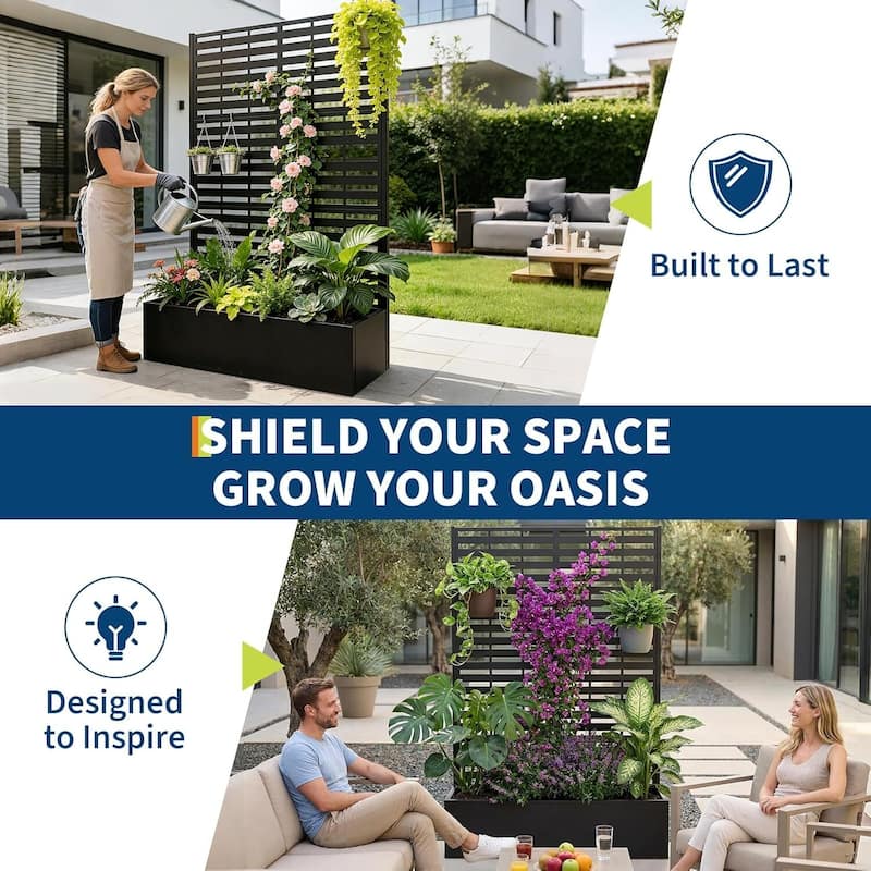 72"*47"*16" Galvanized Raised Garden Bed with Trellis, Planter Box with Privacy Screen