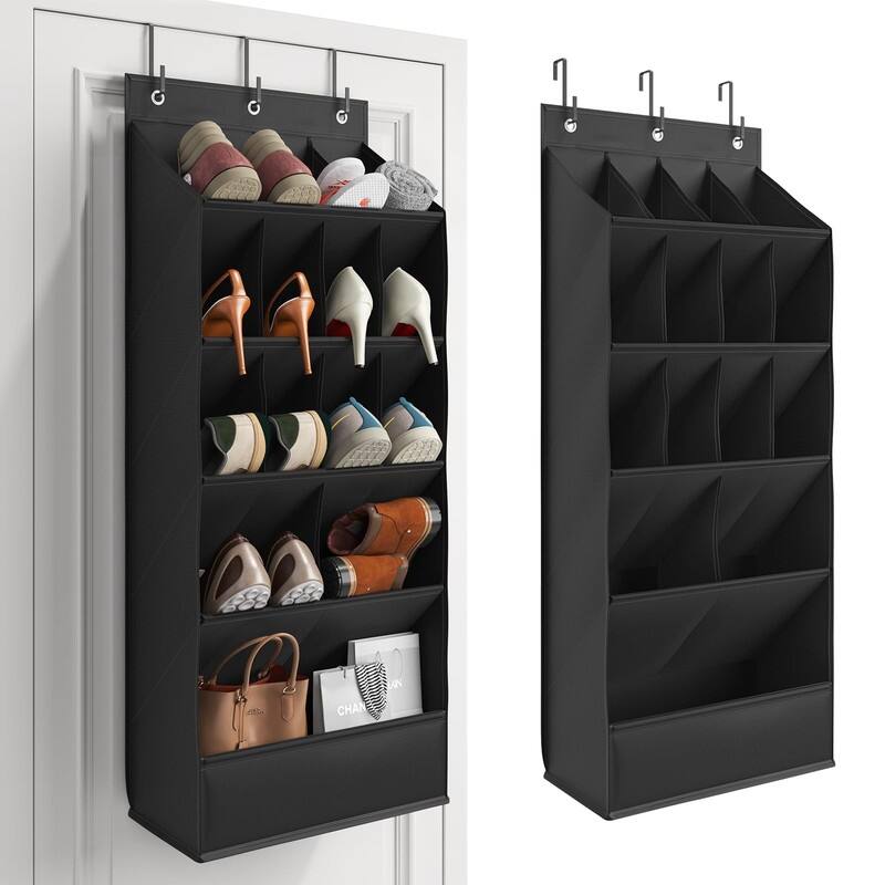 Hanging Shoe Organizers with 15 Large Pocket - Black-15 POCKET