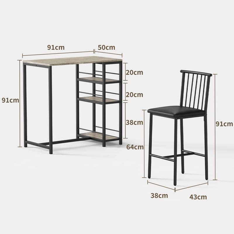 3 Pieces Bar Table Set and Chairs Set for 2 with 3 Storage Shelves