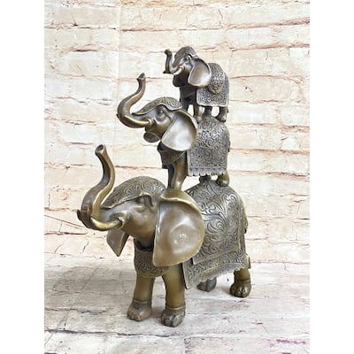 Stacked 3 Lucky Imitative Elephants Bronze Metal Statue Sculpture Figurine 12 Inches X 12 Inches