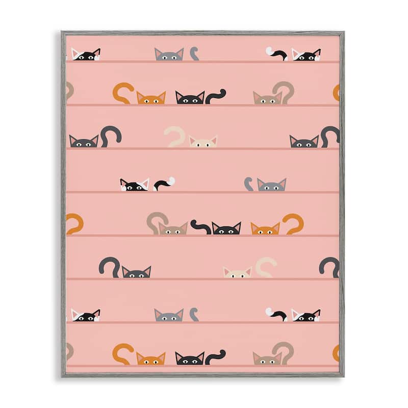 Stupell Peeking Cats on Pink Framed Giclee Art Design By Sazerelli Designs - 11 x 14 - Grey