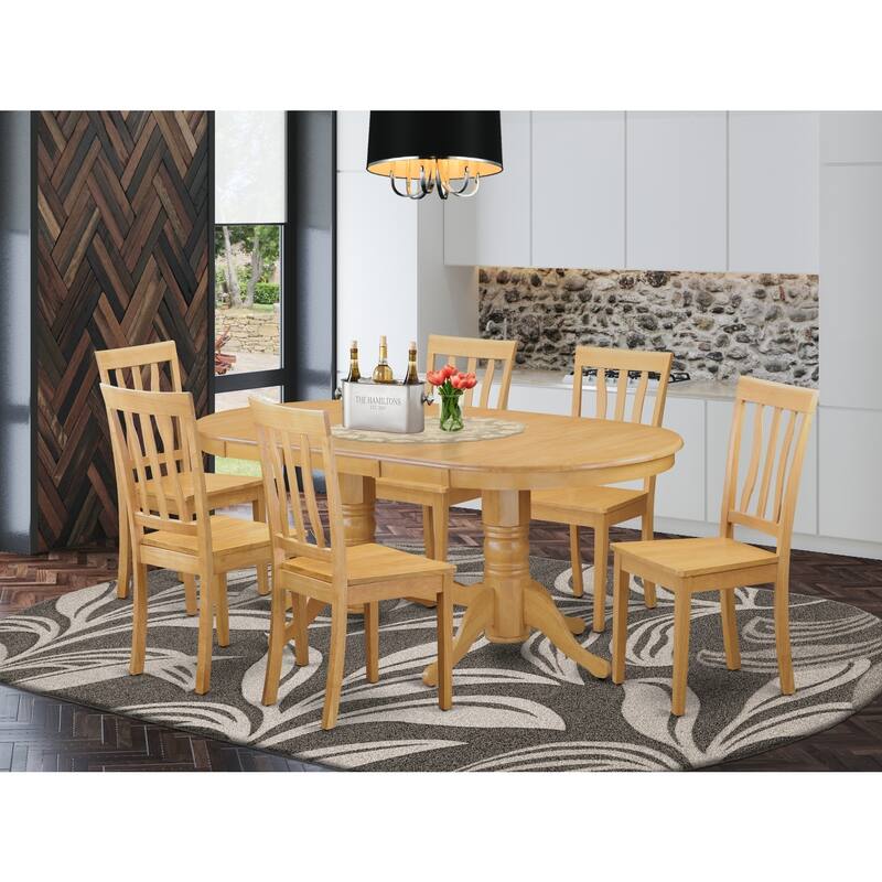 City Chic 7 Piece Kitchen Dining Set - Oval Table with Butterfly Leaf & 6 Wood Chairs - 40x76 Inch