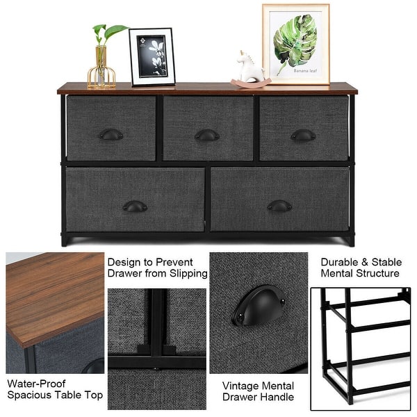 Shop Gymax 5 Drawers Dresser Storage Unit Side Table Display