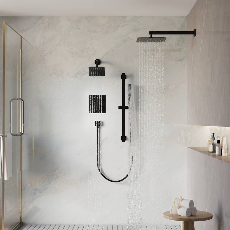 3-Function Dual Shower System With 10in. Square Shower Head With Hand Shower(Valve Included) - Matte Black