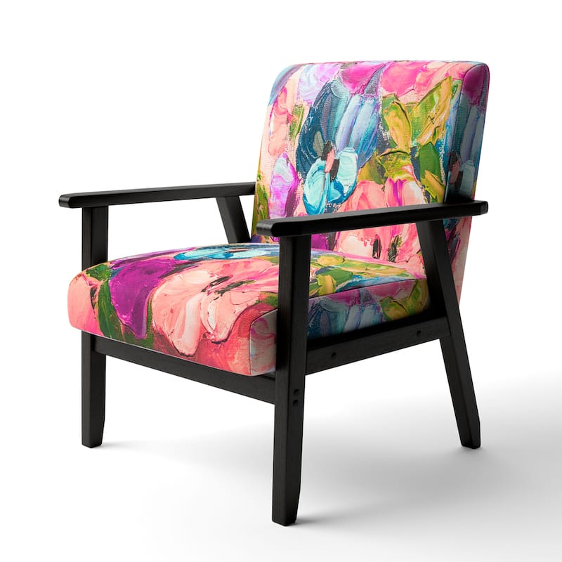 Designart "Colorful Pink Purple Flowers" Upholstered Traditional Accent Chair and Arm Chair - Arm Chair