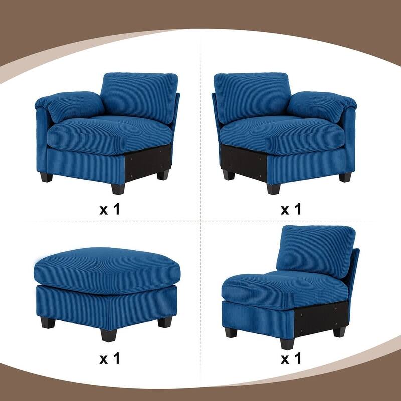 Modern Couduroy Overized Modular Sectional Sofa Couch with Ottoman for Living Room